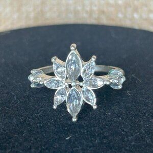Silver Ring-Size 9.5-Large Flower Shape with Rhinestones